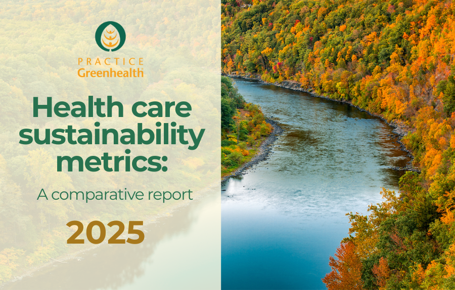 Promo image for the 2025 health care sustainability metrics report
