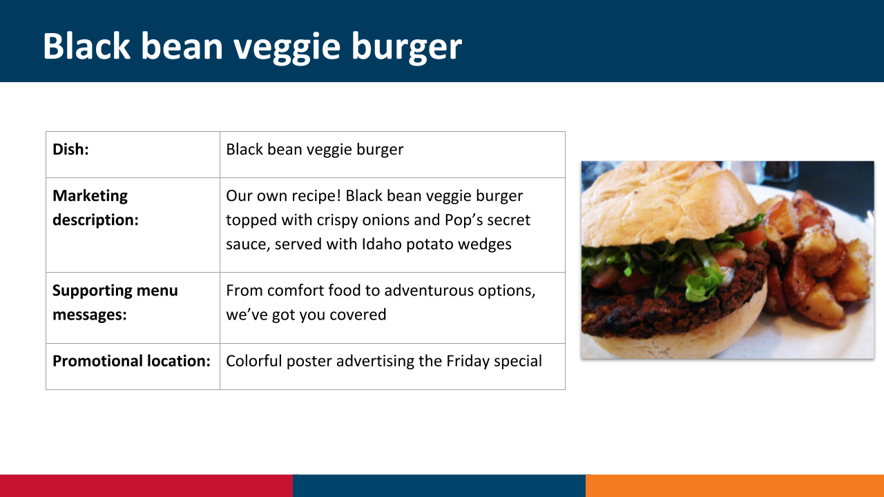 Black bean veggie burger marketing tool