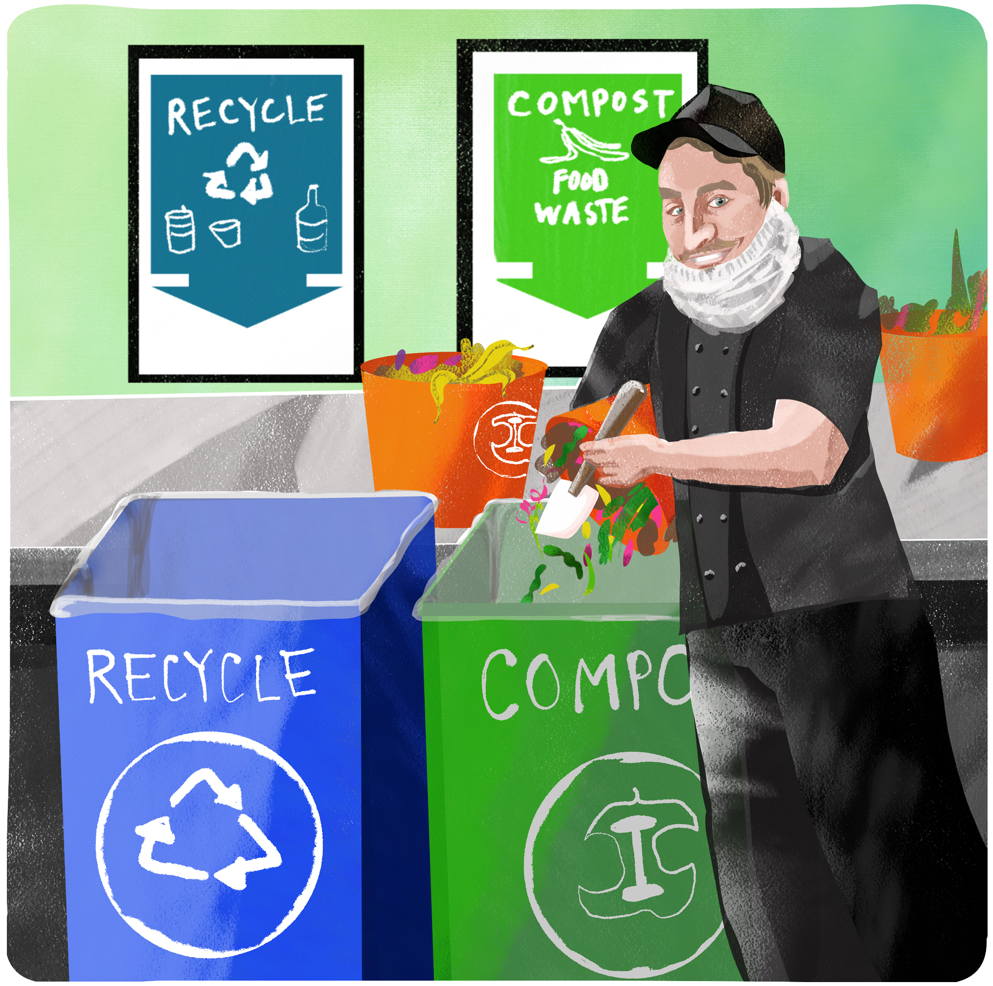 Food service professional composts food scraps