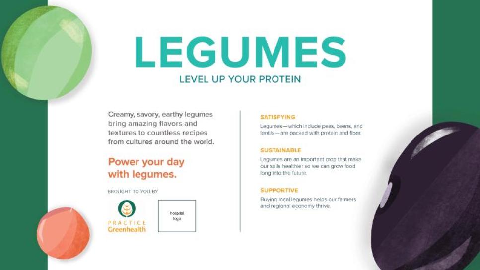 Digital sign showing health and environment benefits of legumes