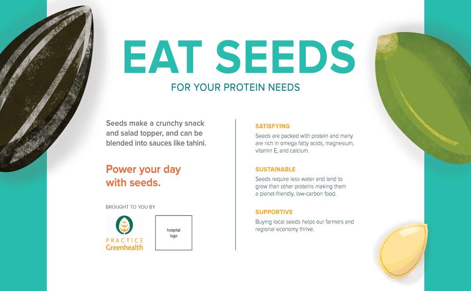 Digital sign showing health and environment benefits of seeds