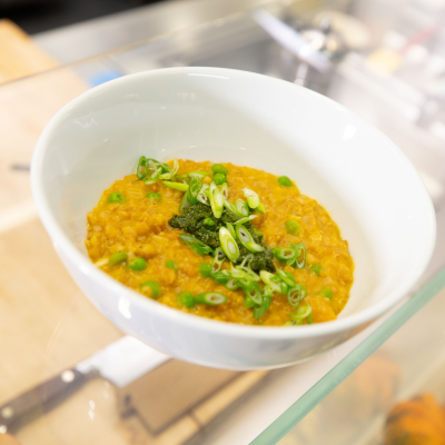 Butternut squash farotto with toasted sunflower seed and sage pesto