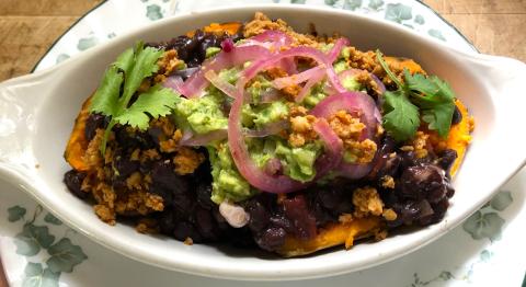 BBQ black bean stuffed sweet potatoes