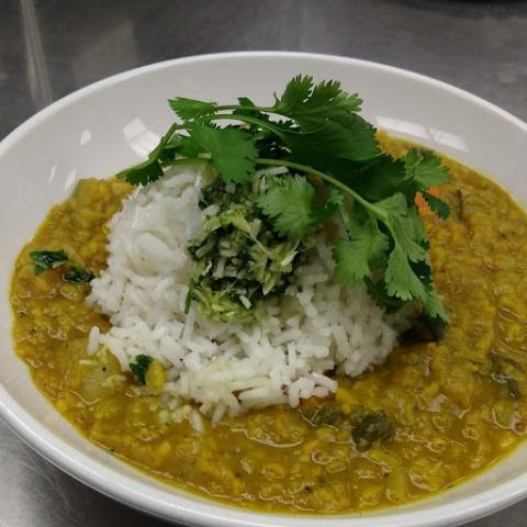 Garden kitchari with coconut ginger chutney