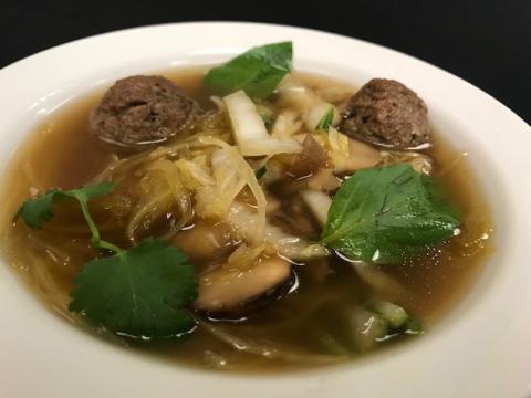 Vietnamese style pho with meatless balls