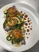 Blackened Tofu "Scallops" with Sweet Corn Succotash