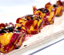 Beetroot and butternut squash tortelloni with brown butter, sage, and pistachio