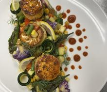 Blackened Tofu "Scallops" with Sweet Corn Succotash
